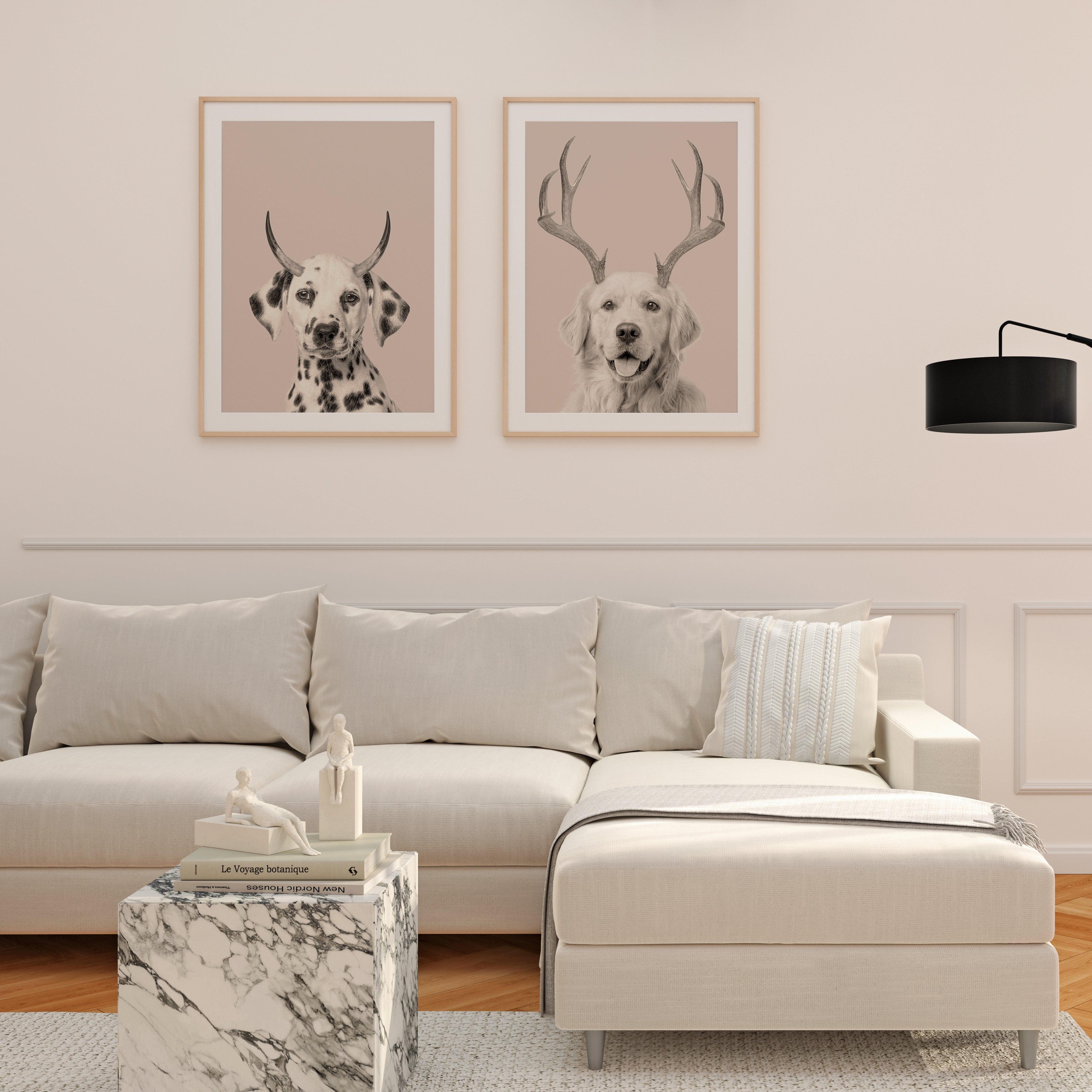 Crown and Paw - Canvas Elk Antlers Pet Portrait - Custom Canvas