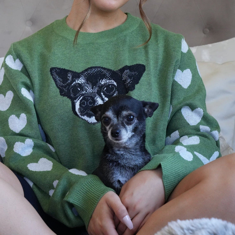 Crown and Paw - Knitwear Custom Knitted Pet Face Sweater with Heart Sleeves