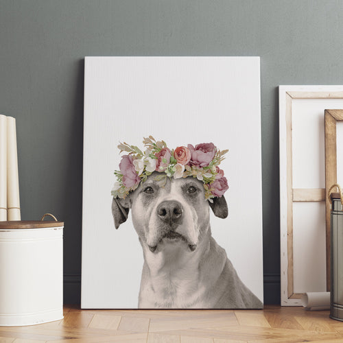 Crown and Paw - Canvas Floral Crown Pet Portrait - Custom Canvas 8" x 10" / White