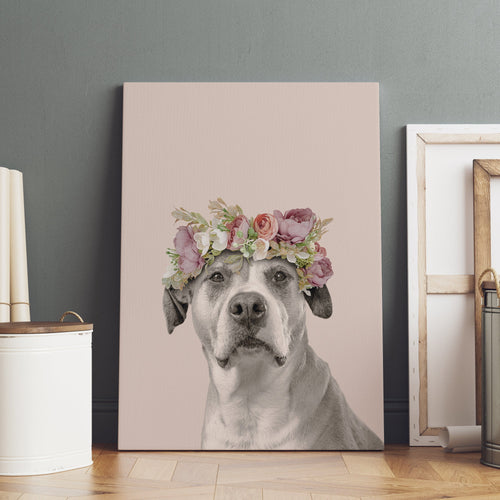 Crown and Paw - Canvas Floral Crown Pet Portrait - Custom Canvas 8" x 10" / Soft Pink