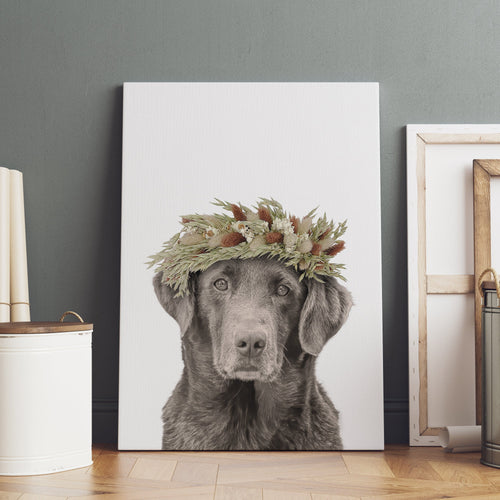 Crown and Paw - Canvas Foliage Pet Portrait - Custom Canvas