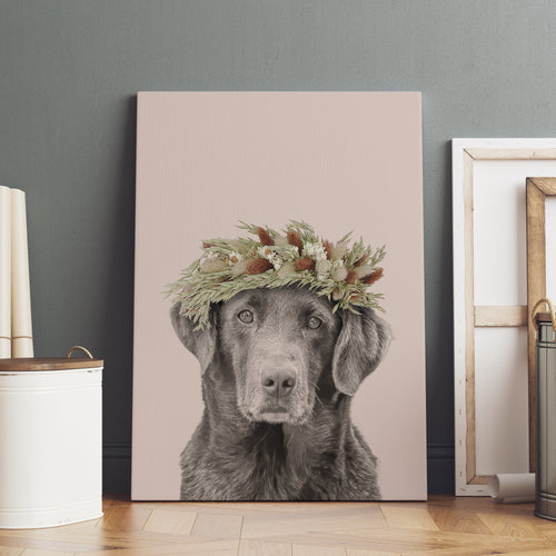 Crown and Paw - Canvas Foliage Pet Portrait - Custom Canvas 8" x 10" / Soft Pink