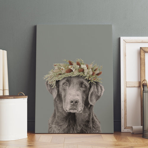 Crown and Paw - Canvas Foliage Pet Portrait - Custom Canvas 8" x 10" / Green
