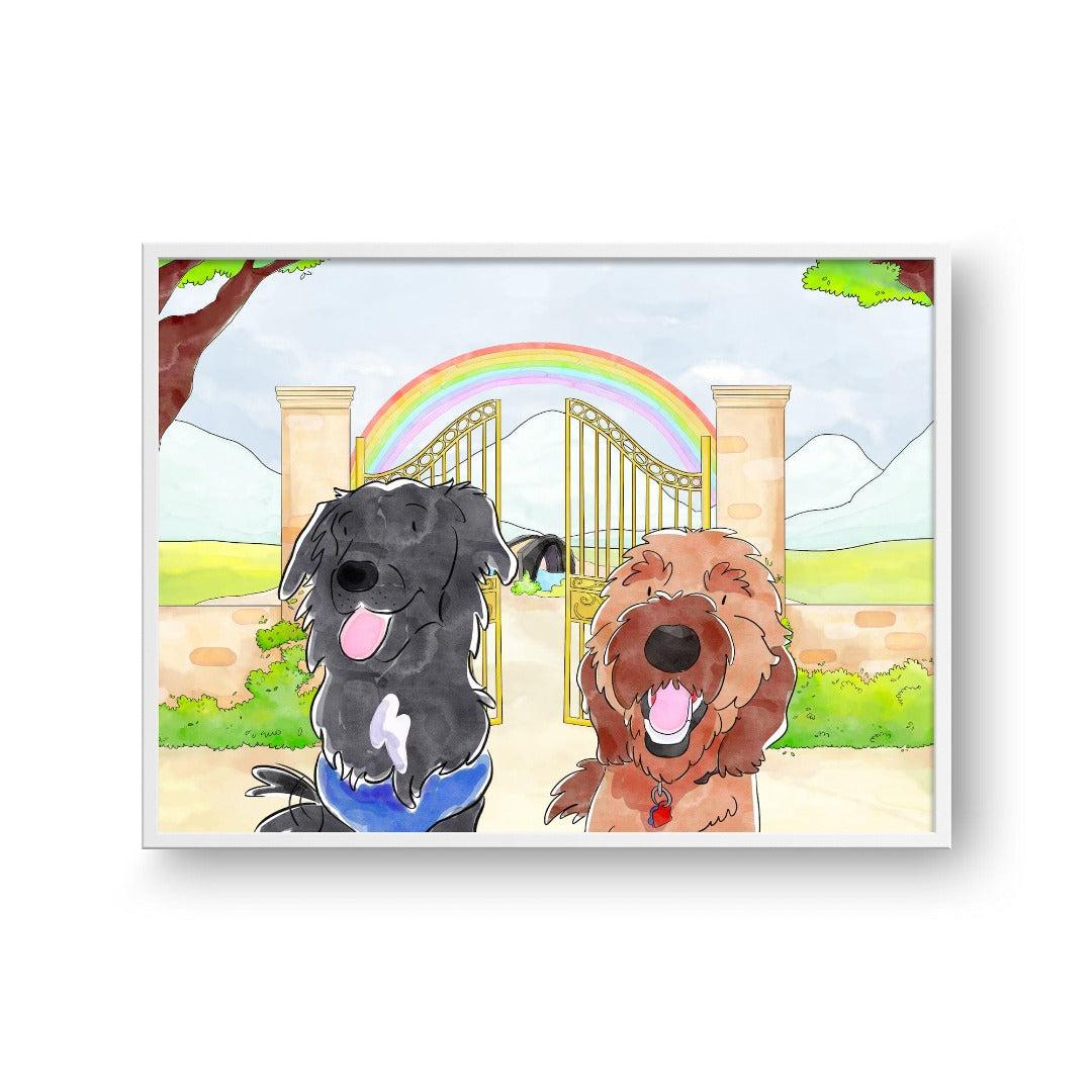 Crown and Paw - Framed Poster Watercolor Pet Portrait - Two Pets, Framed Poster 10" x 8" / White / Rainbow Bridge