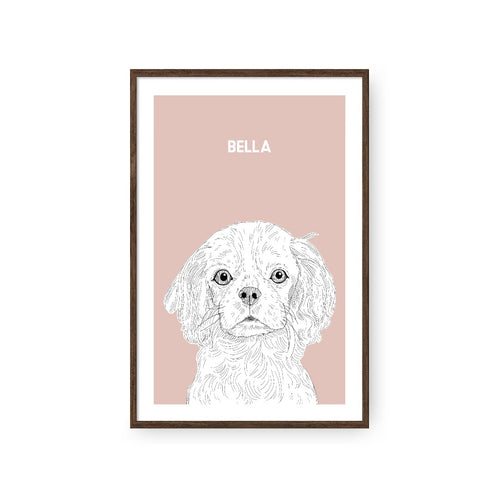 Crown and Paw - Framed Poster Illustrated Pet Portrait - One Pet 8" x 10" / Walnut / Blush