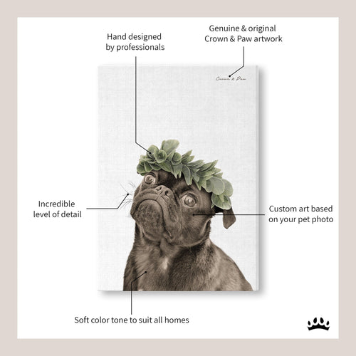 Crown and Paw - Canvas Floral Crown Pet Portrait - Custom Canvas