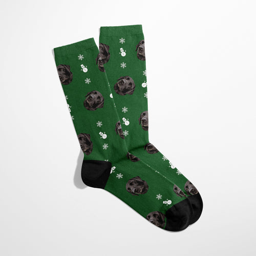 Crown and Paw - Custom Clothing Custom Christmas Pet Face Socks Green / Snowman / S-M