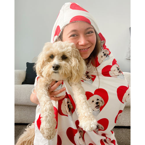 Crown and Paw - Hooded Blanket Hooded Blanket - Super Soft Fleece with Pet Face Pattern