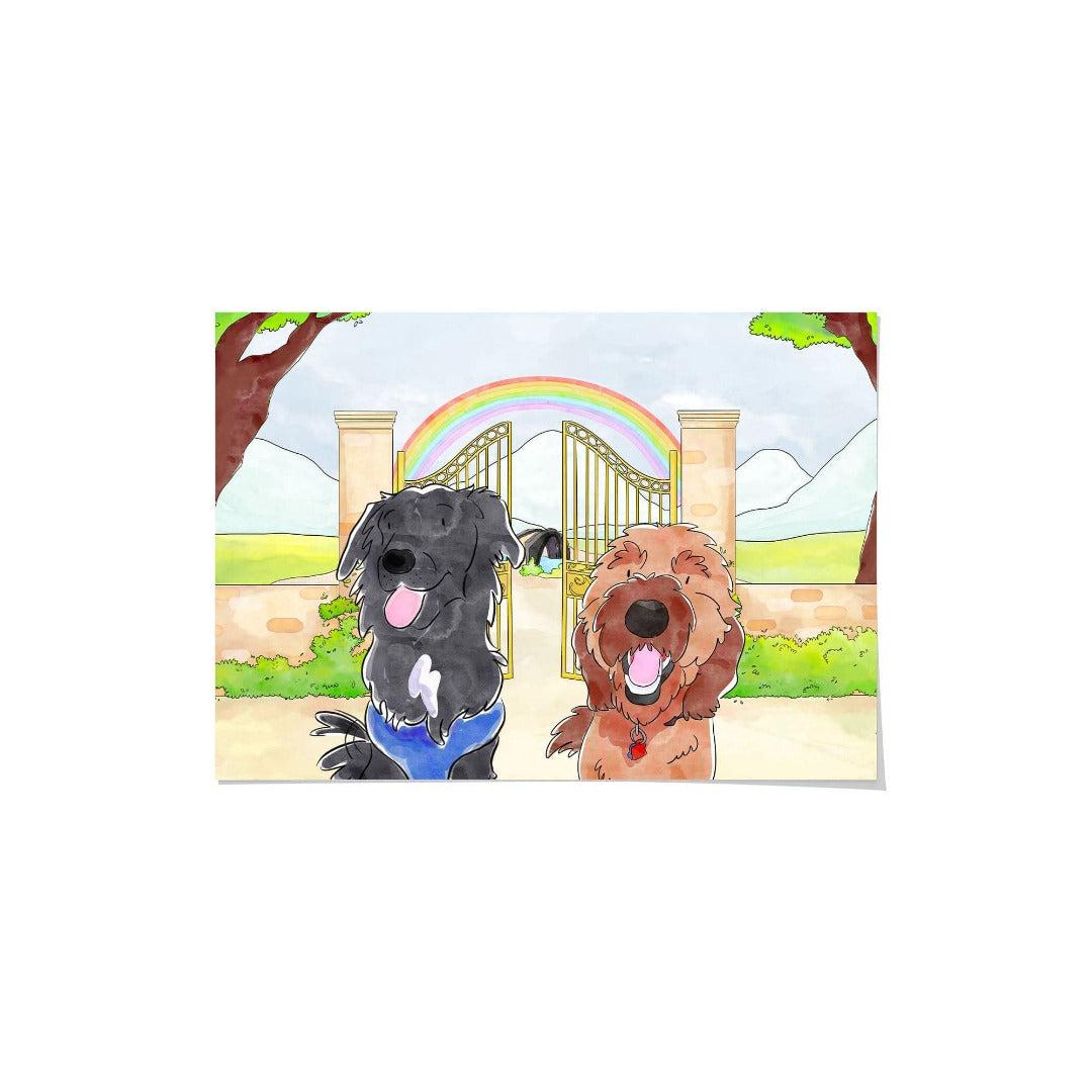 Crown and Paw - Framed Poster Watercolor Pet Portrait - Two Pets, Framed Poster 10" x 8" / Unframed / Rainbow Bridge