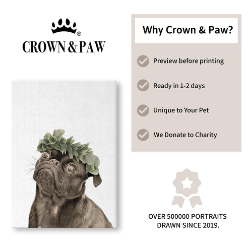 Crown and Paw - Canvas Floral Crown Pet Portrait - Custom Canvas