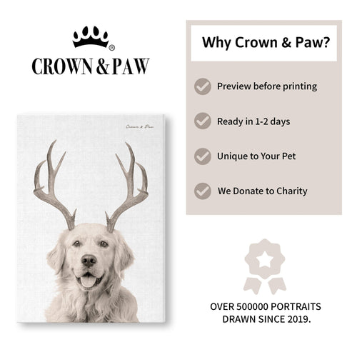 Crown and Paw - Canvas Buffalo Horn Pet Portrait - Custom Canvas