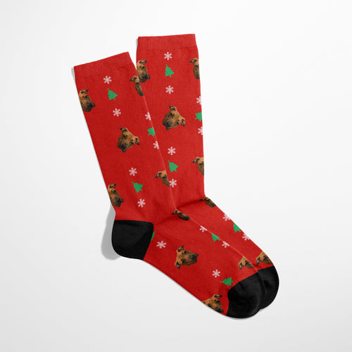 Crown and Paw - Custom Clothing Custom Christmas Pet Face Socks Red / Christmas Tree / S-M