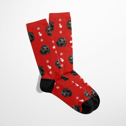 Crown and Paw - Custom Clothing Custom Christmas Pet Face Socks Red / Snowman / S-M