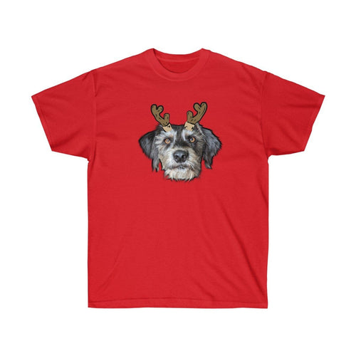 Crown and Paw - Custom Clothing Novelty Pet Face Christmas T-Shirt Christmas Red / Reindeer Antlers / S