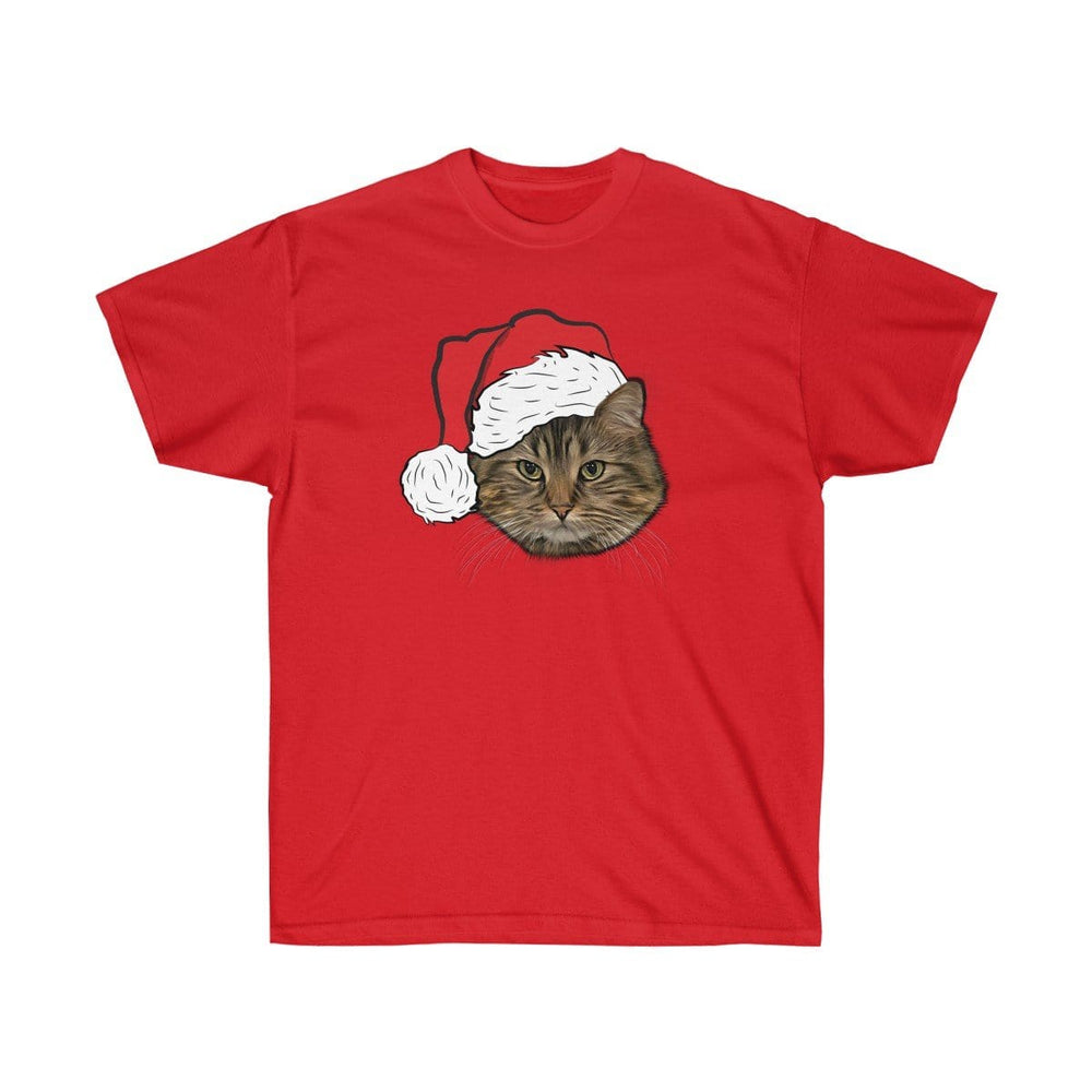 Crown and Paw - Custom Clothing Novelty Pet Face Christmas T-Shirt Christmas Red / Santa Hat / S