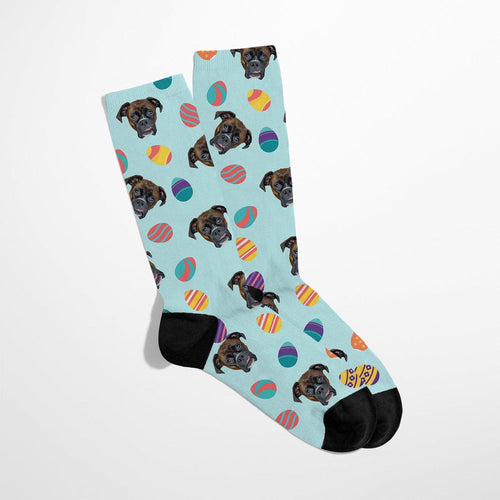 Crown and Paw - Custom Clothing Custom Pet Face Easter Socks Blue / S-M