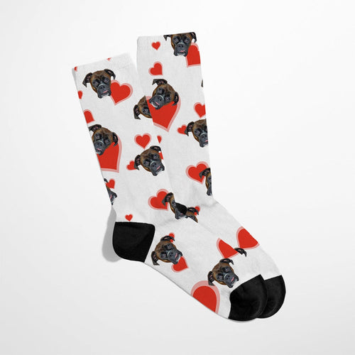 Crown and Paw - Custom Clothing Custom Valentines Pet Face Socks White / Red Hearts / S-M