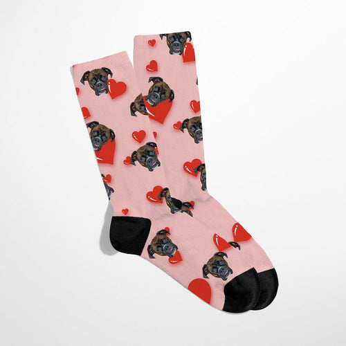 Crown and Paw - Custom Clothing Custom Valentines Pet Face Socks Pink / Red Hearts / S-M