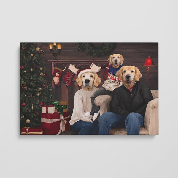 The Family Christmas (Three Pets) - Custom Pet Canvas