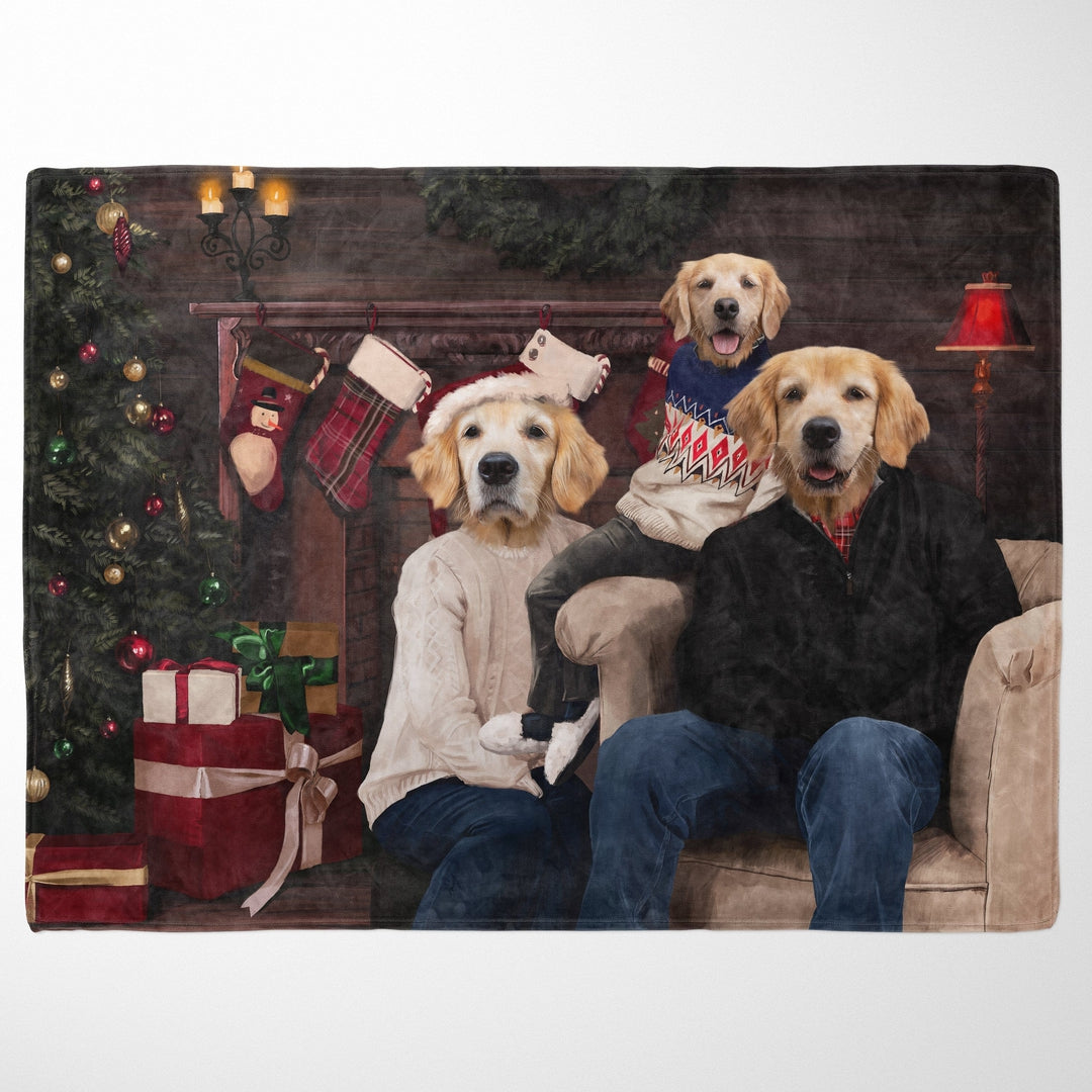 The Family Christmas (Three Pets) - Custom Pet Blanket