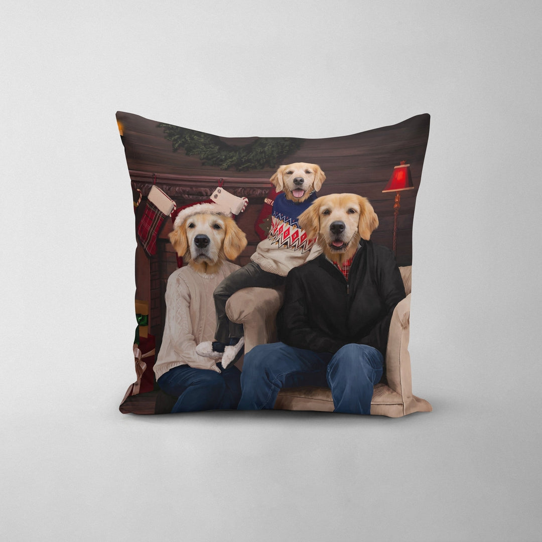 The Family Christmas (Three Pets) - Custom Throw Pillow