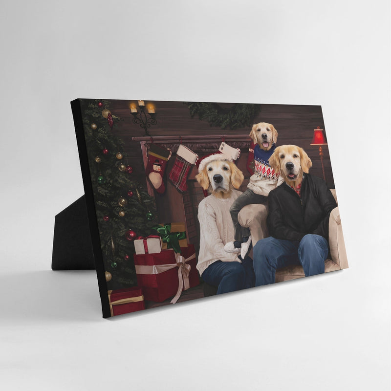 The Family Christmas (Three Pets) - Custom Standing Canvas