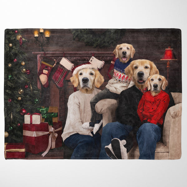 The Family Christmas (Four Pets) - Custom Pet Blanket