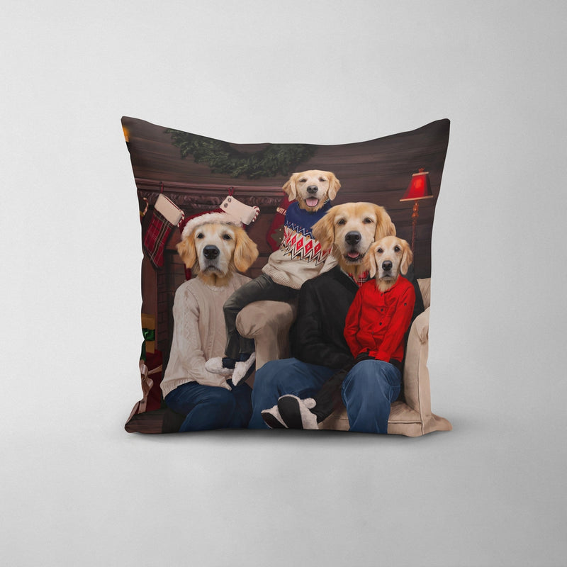 The Family Christmas (Four Pets) - Custom Throw Pillow