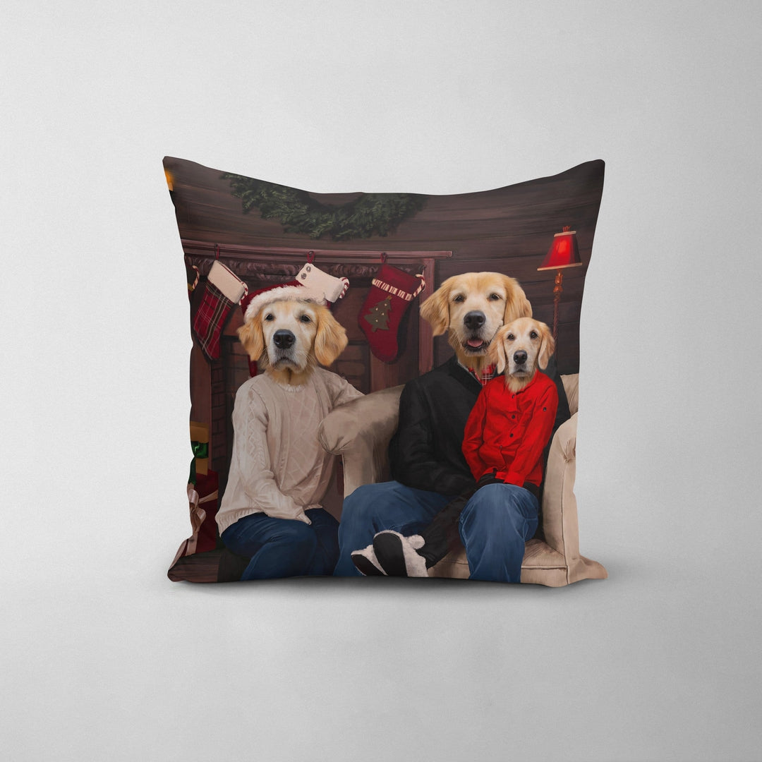 The Family Christmas (Three Pets) - Custom Throw Pillow