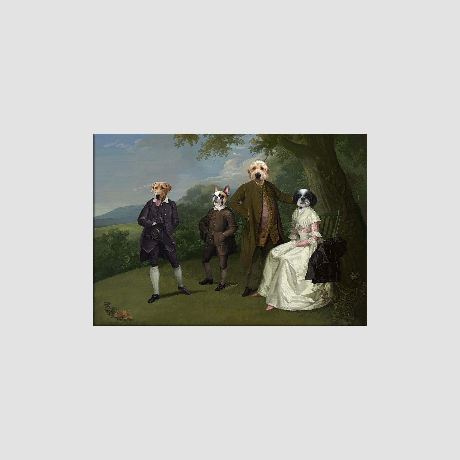 The Family Picnic (Four Pets) - Custom Pet Canvas