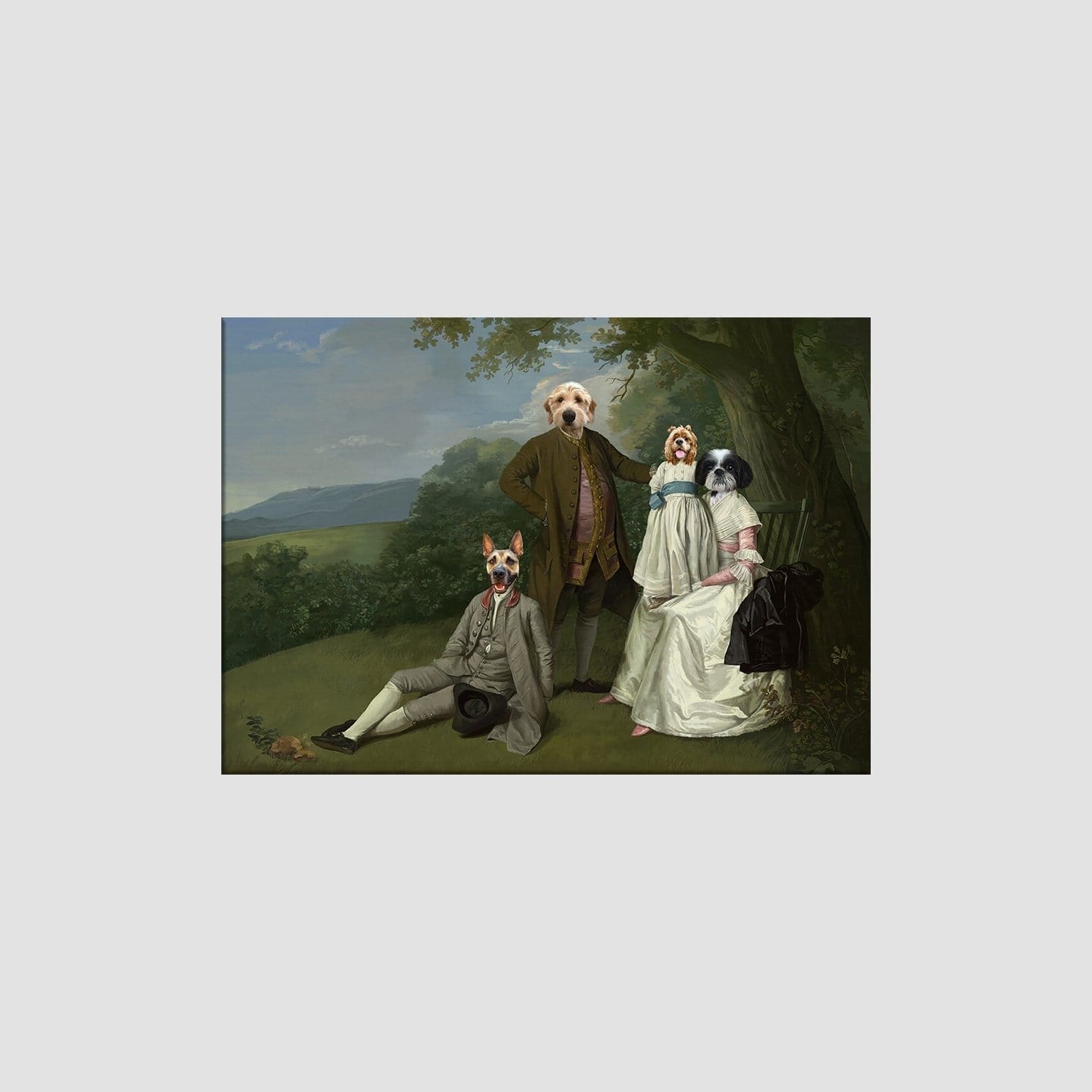 Crown and Paw - Canvas The Family Picnic (Four Pets) - Custom Pet Canvas 8" x 10" / Family H