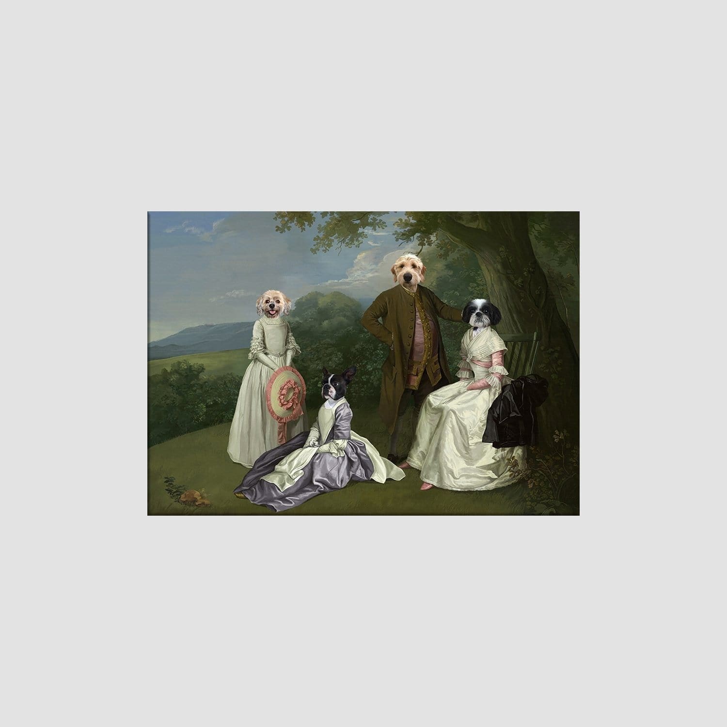 Crown and Paw - Canvas The Family Picnic (Four Pets) - Custom Pet Canvas 8" x 10" / Family M