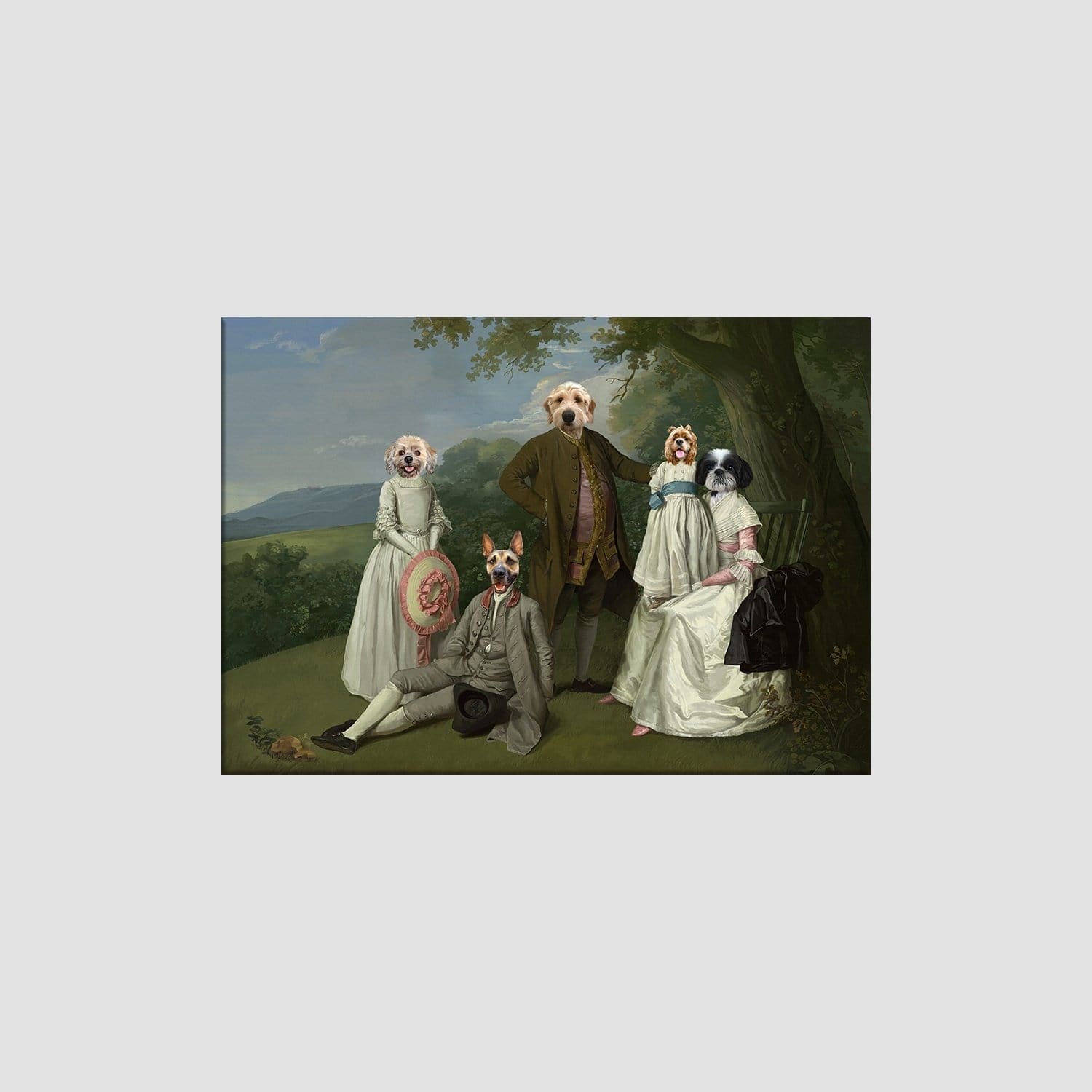 Crown and Paw - Canvas The Family Picnic (Five Pets) - Custom Pet Canvas 8" x 10" / Family F