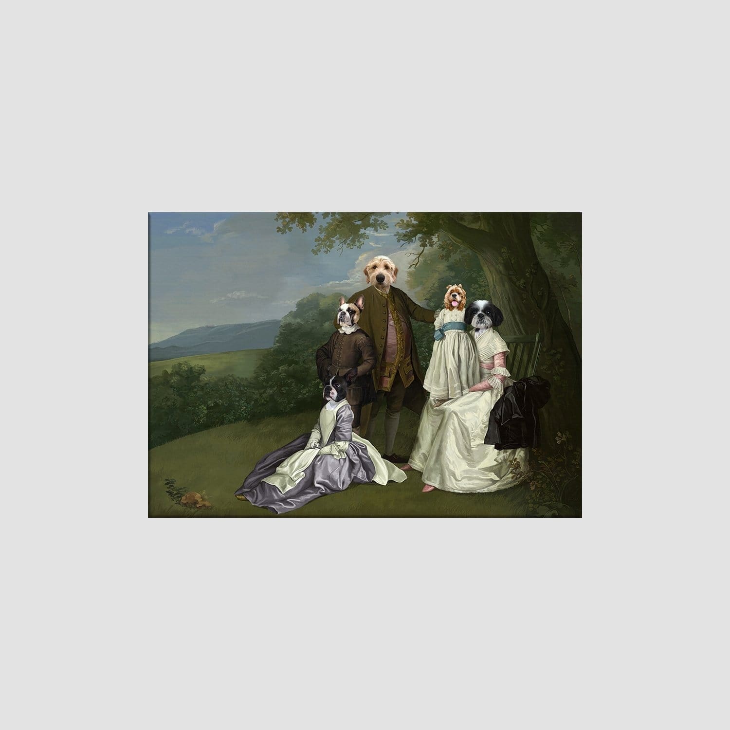 Crown and Paw - Canvas The Family Picnic (Five Pets) - Custom Pet Canvas 8" x 10" / Family J