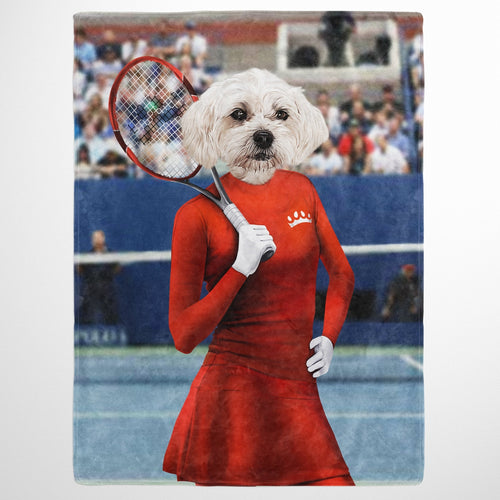 Crown and Paw - Blanket Female Tennis Player - Custom Pet Blanket 30" x 40" / Red