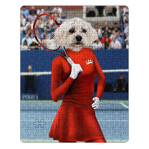 Crown and Paw - Puzzle Female Tennis Player - Custom Puzzle 11" x 14" / Red