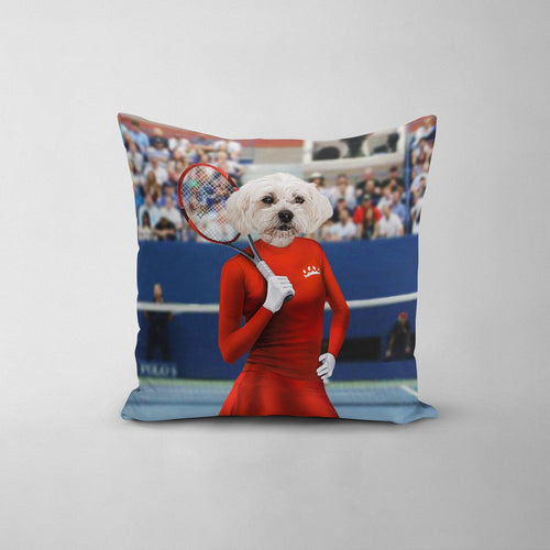 Crown and Paw - Throw Pillow Female Tennis Player - Custom Throw Pillow 14" x 14" / Red