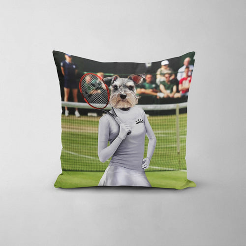 Crown and Paw - Throw Pillow Female Tennis Player - Custom Throw Pillow 14" x 14" / White