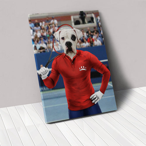 Crown and Paw - Canvas Male Tennis Player - Custom Pet Canvas 8" x 10" / Red