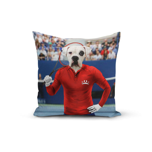 Crown and Paw - Throw Pillow Male Tennis Player - Custom Throw Pillow 14" x 14" / Red