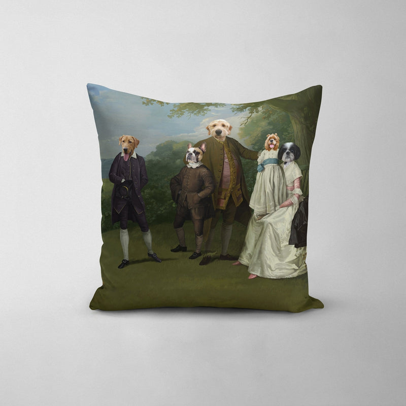 The Family Picnic (Five Pets) - Custom Throw Pillow