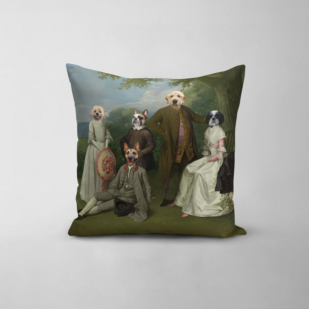 The Family Picnic (Five Pets) - Custom Throw Pillow