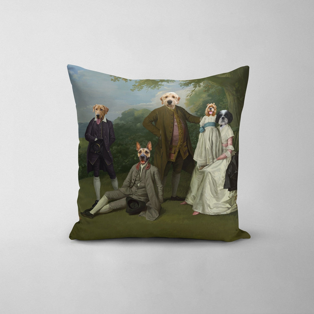 The Family Picnic (Five Pets) - Custom Throw Pillow