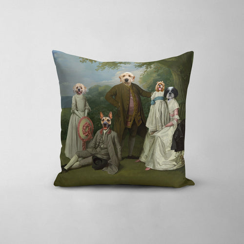 Crown and Paw - Throw Pillow The Family Picnic (Five Pets) - Custom Throw Pillow 14" x 14" / Family F