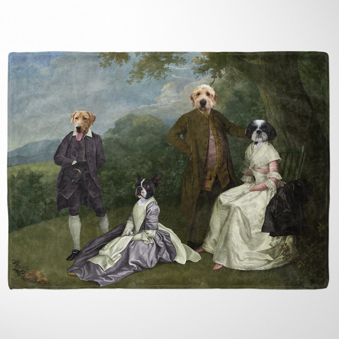The Family Picnic (Four Pets) - Custom Pet Blanket