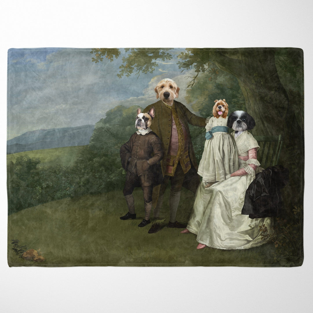 The Family Picnic (Four Pets) - Custom Pet Blanket