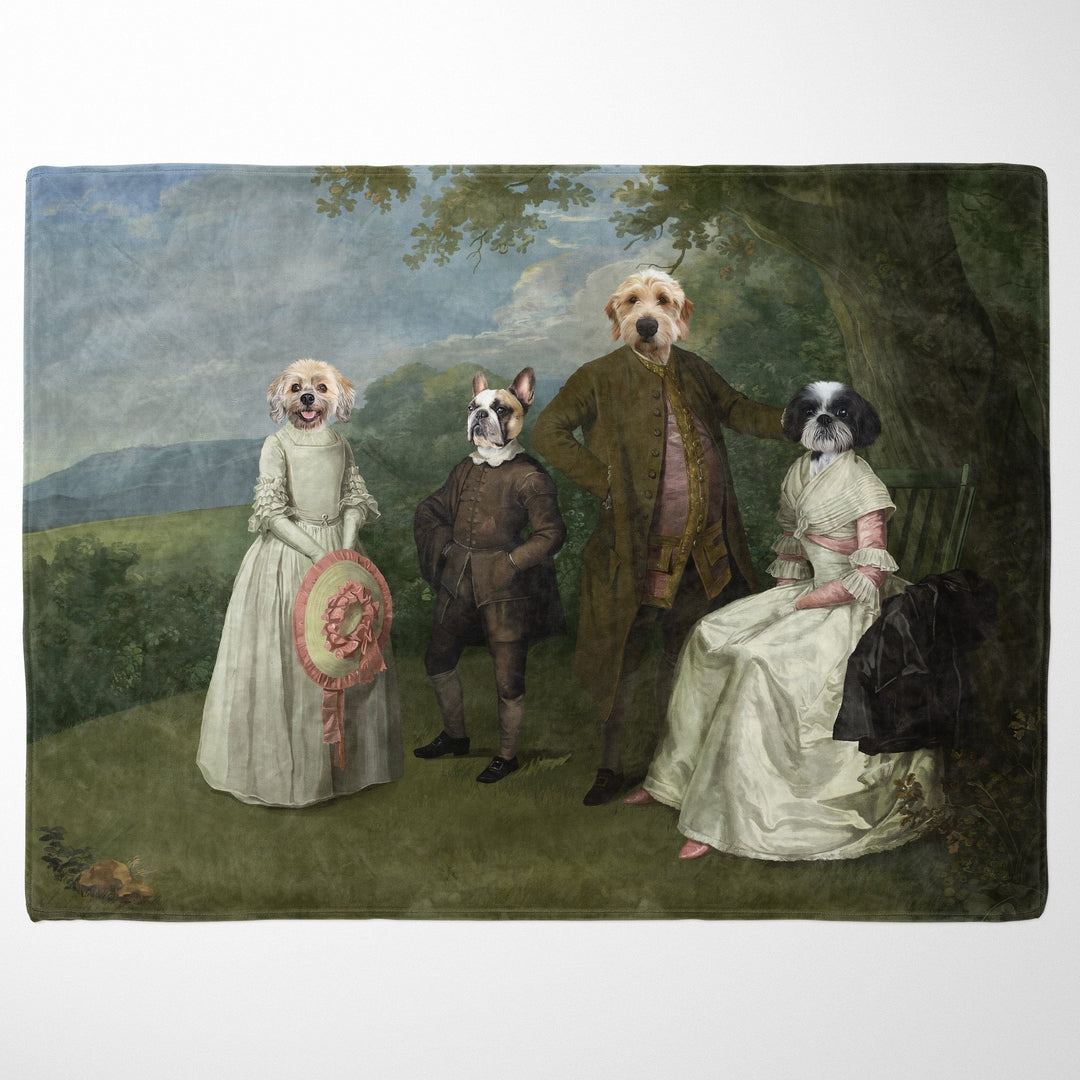The Family Picnic (Four Pets) - Custom Pet Blanket