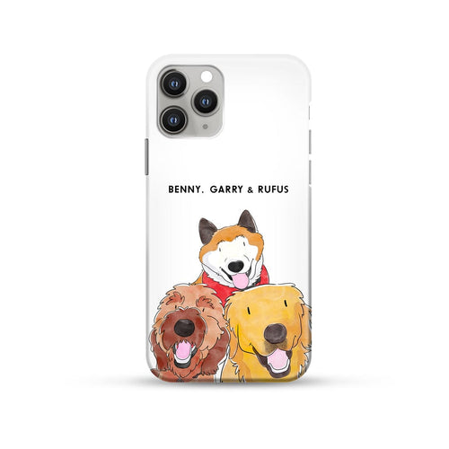 Crown and Paw - Phone Case Watercolor Pet Portrait Phone Case - Three Pets iPhone 14 / With Name