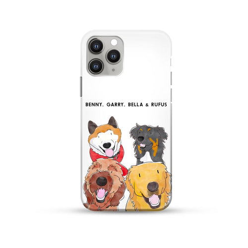 Crown and Paw - Phone Case Watercolor Pet Portrait Phone Case - Four Pets iPhone 14 / With Name