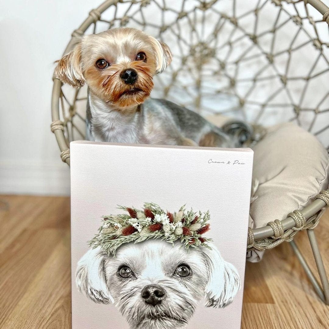 Crown and Paw - Canvas Foliage Pet Portrait - Custom Canvas